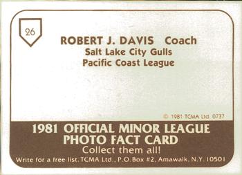 1981 TCMA Salt Lake City Gulls #26 Bob Davis Back