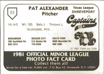 1981 TCMA Shreveport Captains #23 Pat Alexander Back