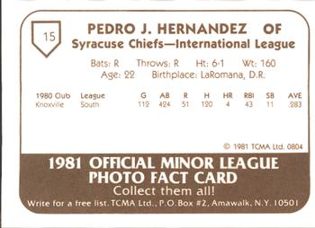1981 TCMA Syracuse Chiefs #15 Pedro Hernandez Back