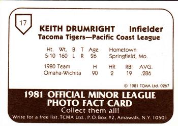 1981 TCMA Tacoma Tigers #17 Keith Drumright Back