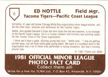 1981 TCMA Tacoma Tigers #6 Ed Nottle Back