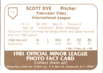1981 TCMA Tidewater Tides #15 Scott Dye Back