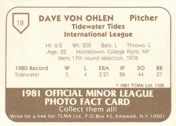 1981 TCMA Tidewater Tides #18 Dave Von Ohlen Back