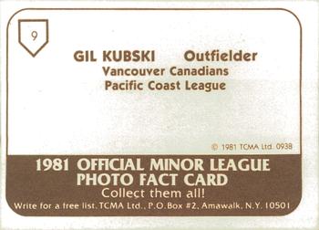 1981 TCMA Vancouver Canadians #9 Gil Kubski Back