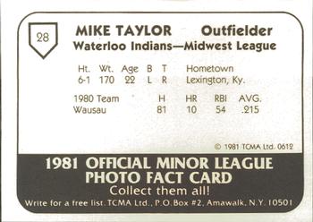 1981 TCMA Waterloo Indians #28 Mike Taylor Back