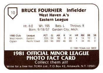 1981 TCMA West Haven A's #10 Bruce Fournier Back