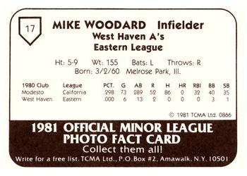 1981 TCMA West Haven A's #17 Mike Woodard Back