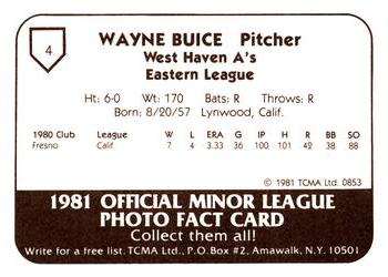 1981 TCMA West Haven A's #4 DeWayne Buice Back