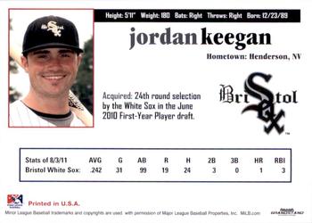 2011 Grandstand Bristol White Sox #NNO Jordan Keegan Back