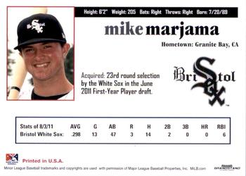 2011 Grandstand Bristol White Sox #NNO Mike Marjama Back