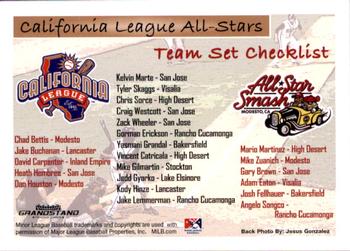 2011 Grandstand California League All-Stars #NNO Header / Checklist Back
