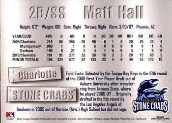 2011 Grandstand Charlotte Stone Crabs #6 Matt R. Hall Back