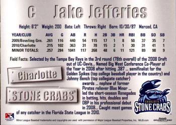 2011 Grandstand Charlotte Stone Crabs #8 Jake Jefferies Back