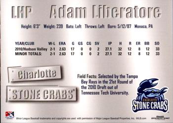 2011 Grandstand Charlotte Stone Crabs #12 Adam Liberatore Back