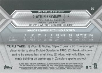 2012 Topps Triple Threads #95 Clayton Kershaw Back