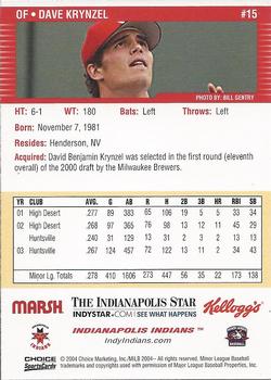 2004 Choice Indianapolis Indians #15 Dave Krynzel Back
