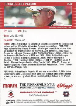 2004 Choice Indianapolis Indians #28 Jeff Paxson Back
