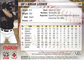2001 Choice Indianapolis Indians #15 Brian Lesher Back