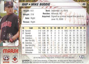 2001 Choice Indianapolis Indians #05 Mike Buddie Back