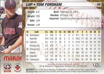 2001 Choice Indianapolis Indians #09 Tom Fordham Back