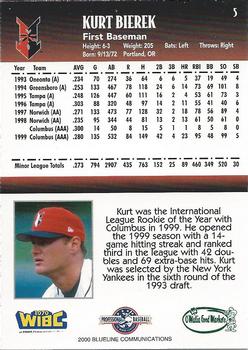 2000 Blueline Q-Cards Indianapolis Indians #5 Kurt Bierek Back