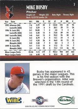 2000 Blueline Q-Cards Indianapolis Indians #7 Mike Busby Back