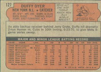 1972 Topps #127 Duffy Dyer Back