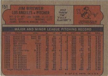 1972 Topps #151 Jim Brewer Back