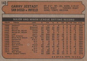 1972 Topps #143 Garry Jestadt Back