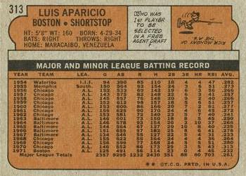 1972 Topps #313 Luis Aparicio Back