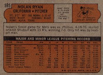 1972 Topps #595 Nolan Ryan Back