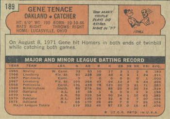 1972 Topps #189 Gene Tenace Back