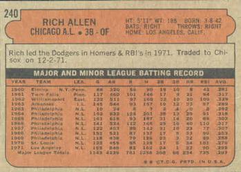 1972 Topps #240 Rich Allen Back