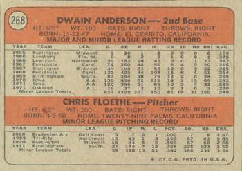 1972 Topps #268 A's 1972 Rookie Stars (Dwain Anderson / Chris Floethe) Back