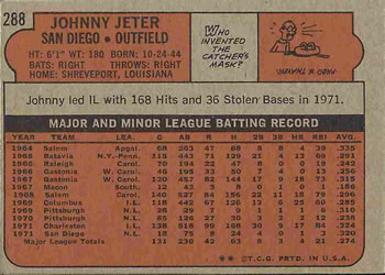 1972 Topps #288 Johnny Jeter Back