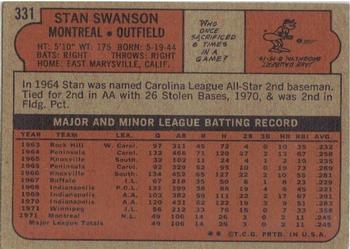 1972 Topps #331 Stan Swanson Back