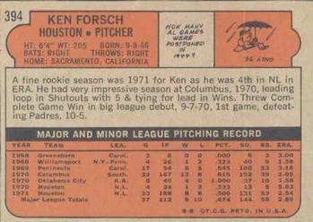 1972 Topps #394 Ken Forsch Back