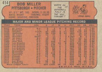 1972 Topps #414 Bob Miller Back