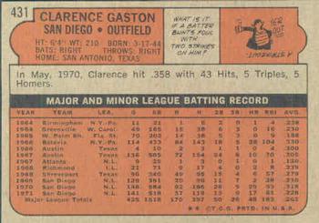 1972 Topps #431 Clarence Gaston Back
