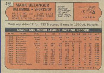1972 Topps #456 Mark Belanger Back