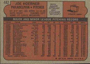 1972 Topps #482 Joe Hoerner Back