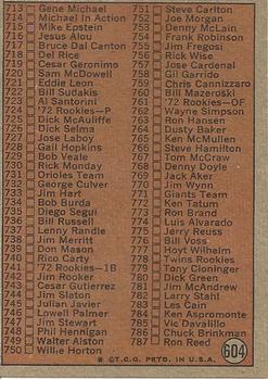 1972 Topps #604 Checklist 6th Series Back
