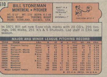 1972 Topps #610 Bill Stoneman Back