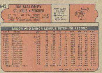 1972 Topps #645 Jim Maloney Back