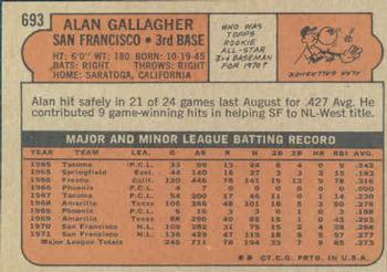 1972 Topps #693 Alan Gallagher Back