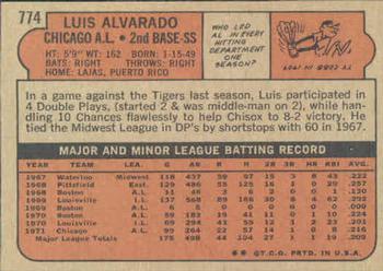 1972 Topps #774 Luis Alvarado Back