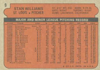 1972 Topps #9 Stan Williams Back