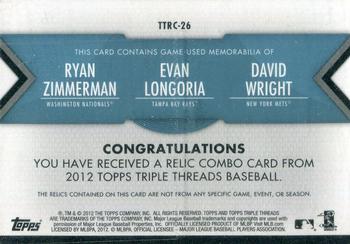 2012 Topps Triple Threads - Relic Combos Sapphire #TTRC-26 Ryan Zimmerman / Evan Longoria / David Wright Back