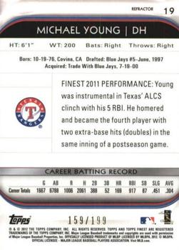 2012 Finest - Green Refractors #19 Michael Young Back