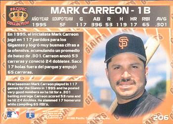 1996 Pacific Crown Collection #206 Mark Carreon Back